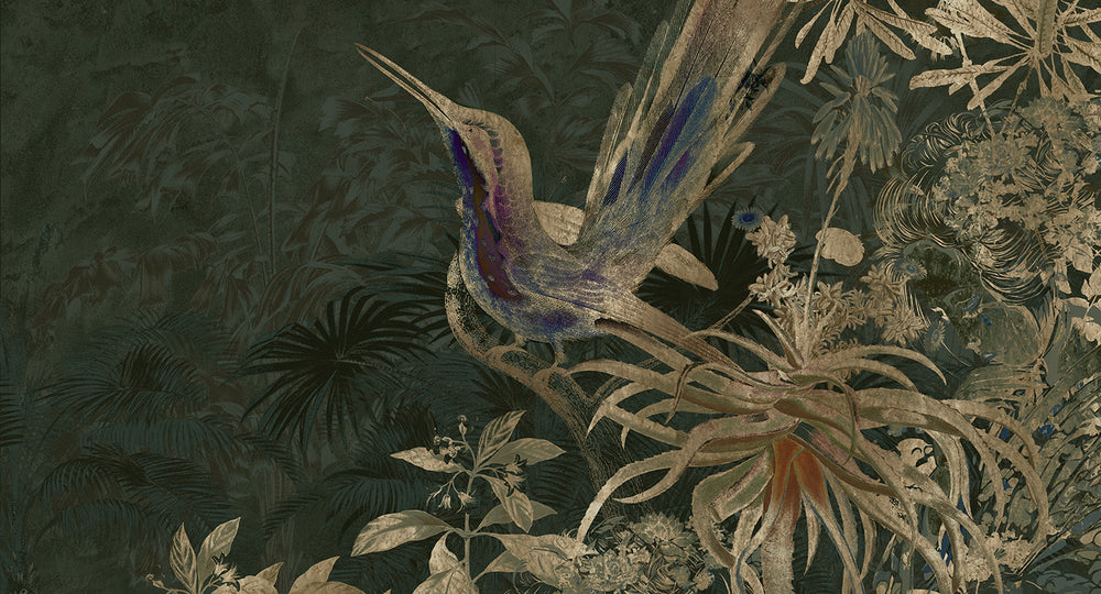 Pine Tree Exotic Hummingbird Mural M3022