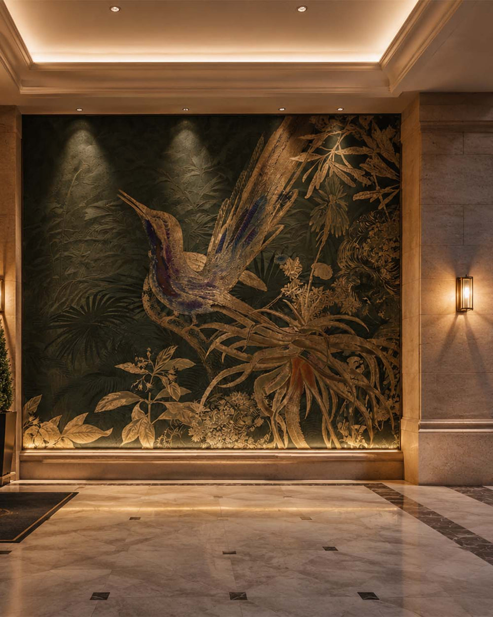 Pine Tree Exotic Hummingbird Mural M3022 - Sample