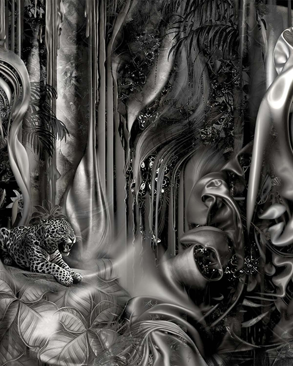 Grey Porcelain Silk Forest Mural M3026