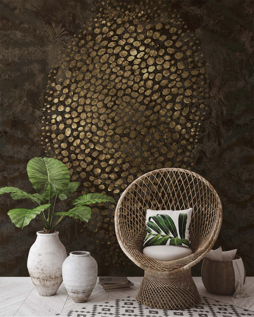Sensaicha Brown Abstract Desert Oasis Mural M3030