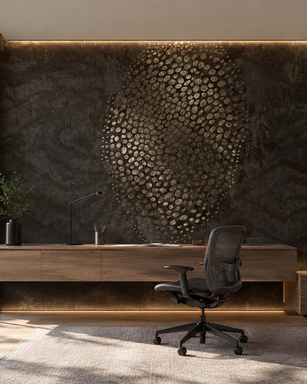 Sensaicha Brown Abstract Desert Oasis Mural M3030
