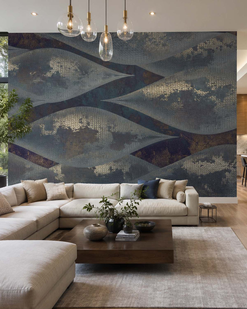Azul Petroleo Abstract Overlapping Pods Mural M3038