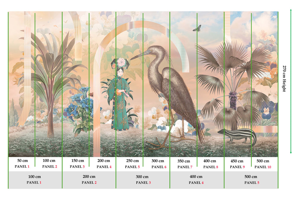 Seasonal Beige Art Deco Chinoiserie Mural M3039