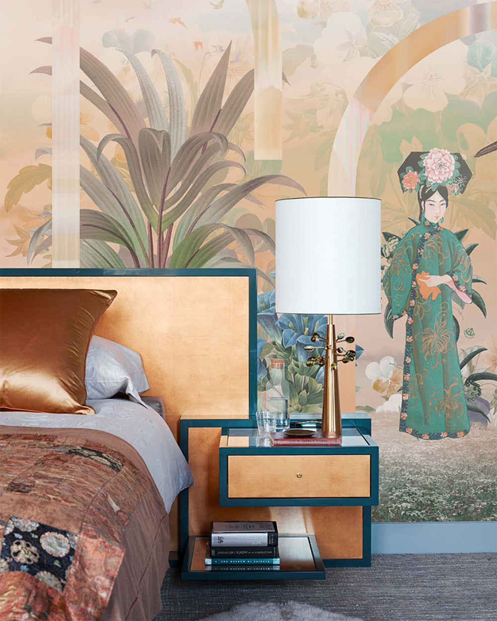 Seasonal Beige Art Deco Chinoiserie Mural M3039