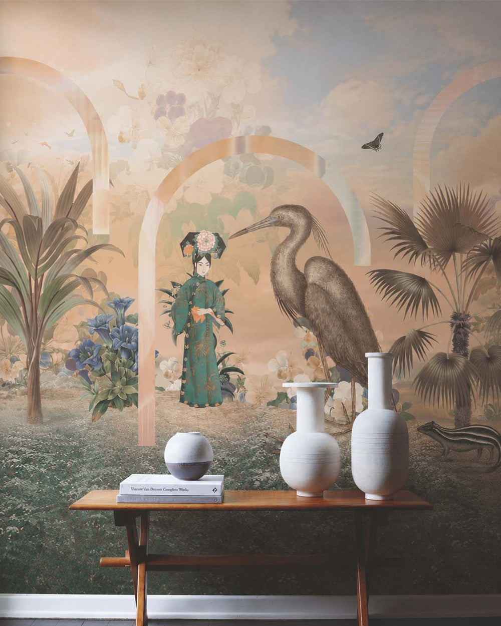 Seasonal Beige Art Deco Chinoiserie Mural M3039