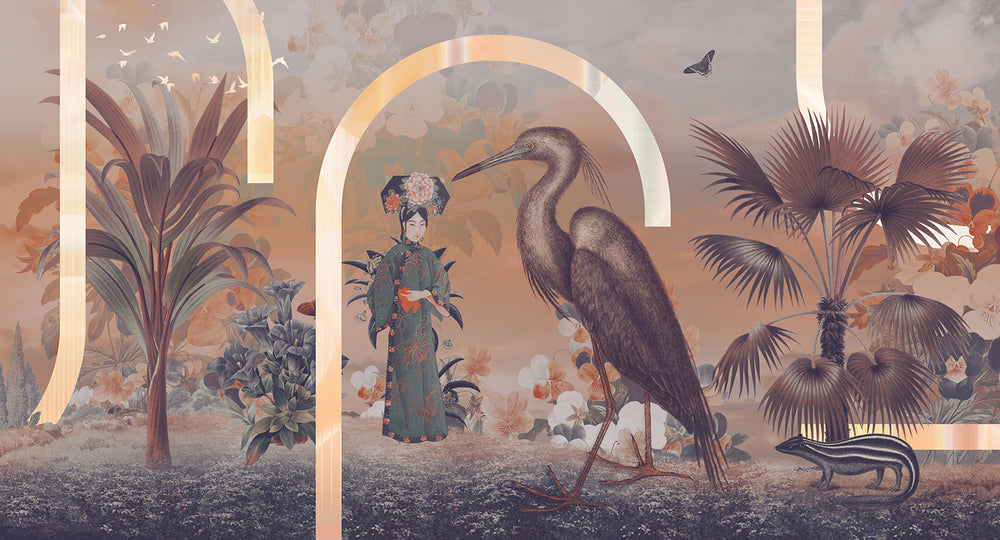 Tawny Birch Art Deco Chinoiserie Mural M3040