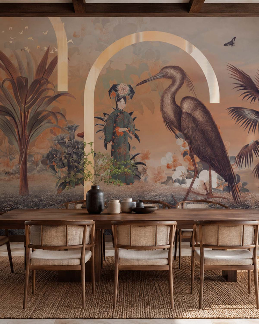 Tawny Birch Art Deco Chinoiserie Mural M3040