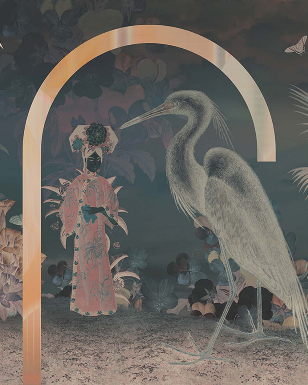 Refined Green Art Deco Chinoiserie Mural M3041 - Sample