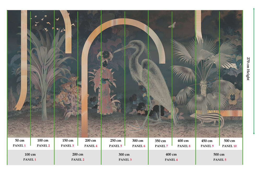 Refined Green Art Deco Chinoiserie Mural M3041