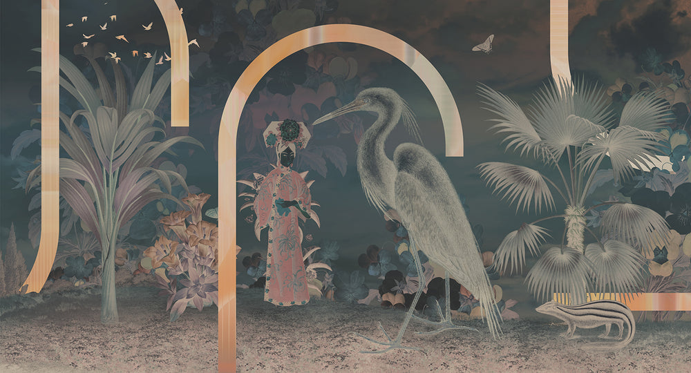 Refined Green Art Deco Chinoiserie Mural M3041 - Sample