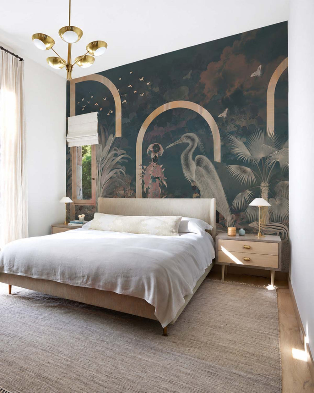 Refined Green Art Deco Chinoiserie Mural M3041