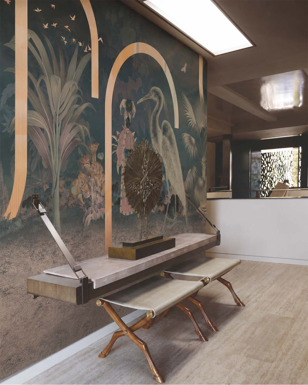 Refined Green Art Deco Chinoiserie Mural M3041