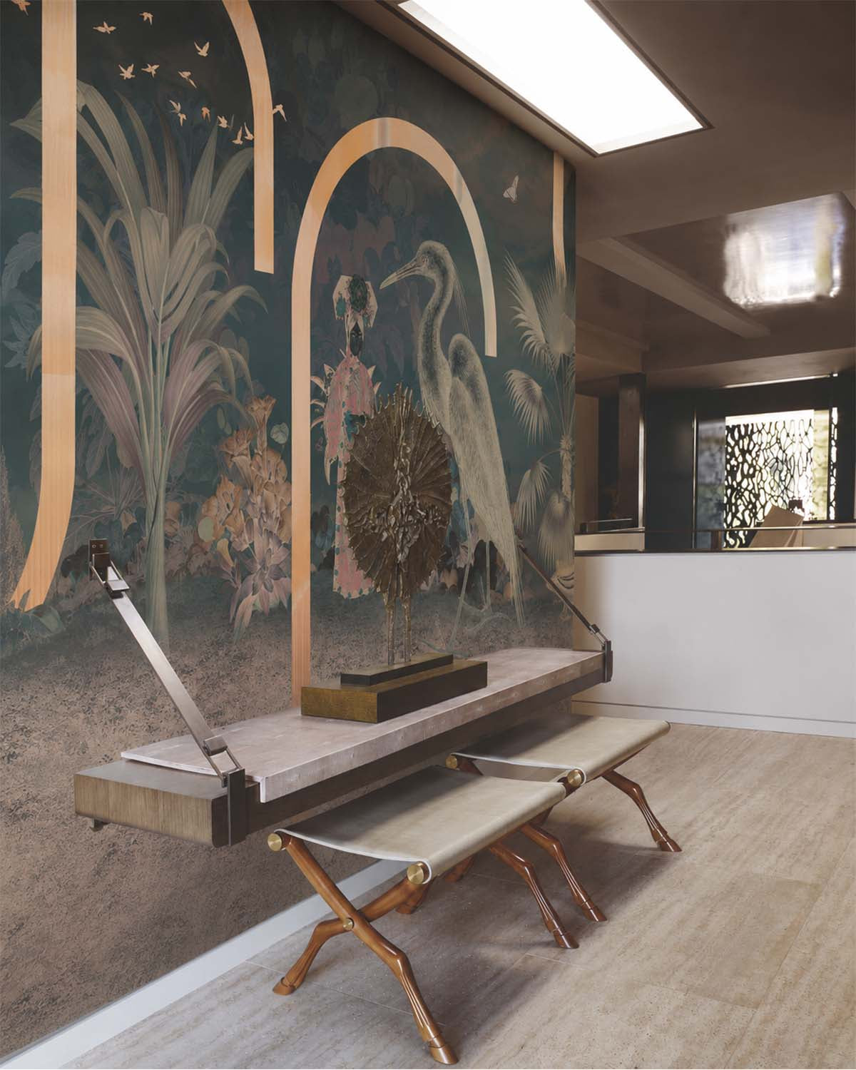 Refined Green Art Deco Chinoiserie Mural M3041