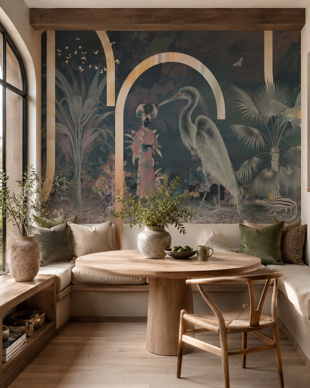 Refined Green Art Deco Chinoiserie Mural M3041