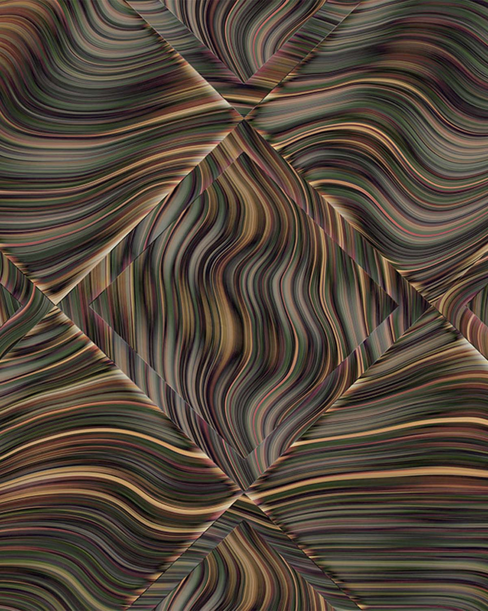 Mossy Bronze Overlapping 3D Diamonds Mural M3046 - Sample