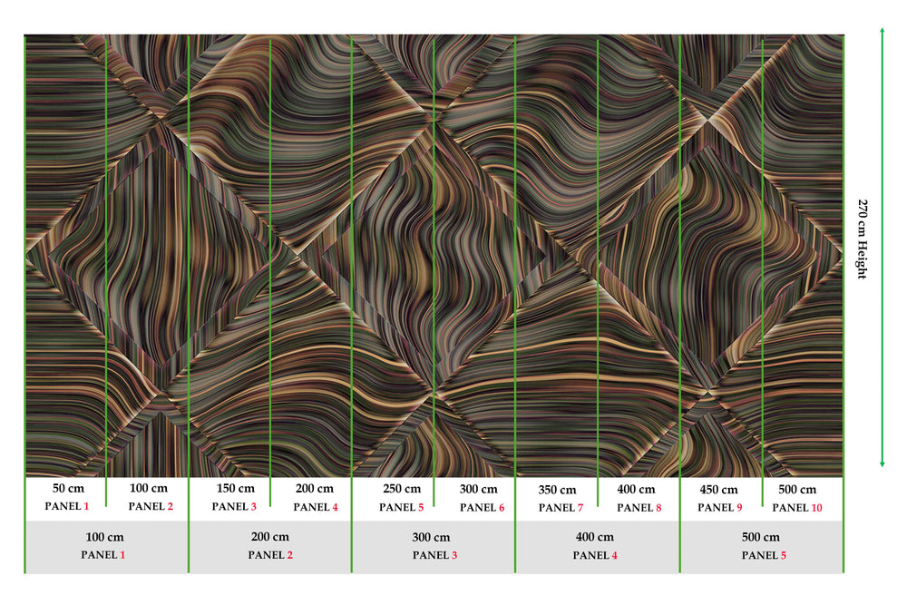 Mossy Bronze Overlapping 3D Diamonds Mural M3046 - Sample