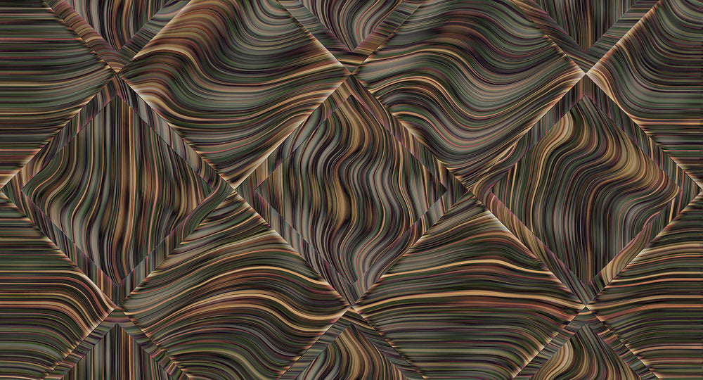Mossy Bronze Overlapping 3D Diamonds Mural M3046