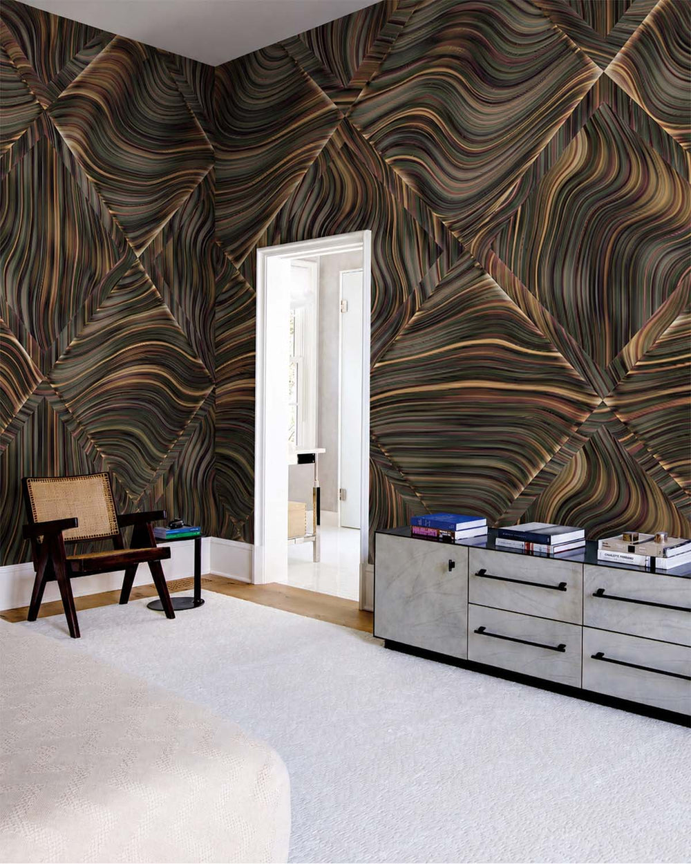 Mossy Bronze Overlapping 3D Diamonds Mural M3046