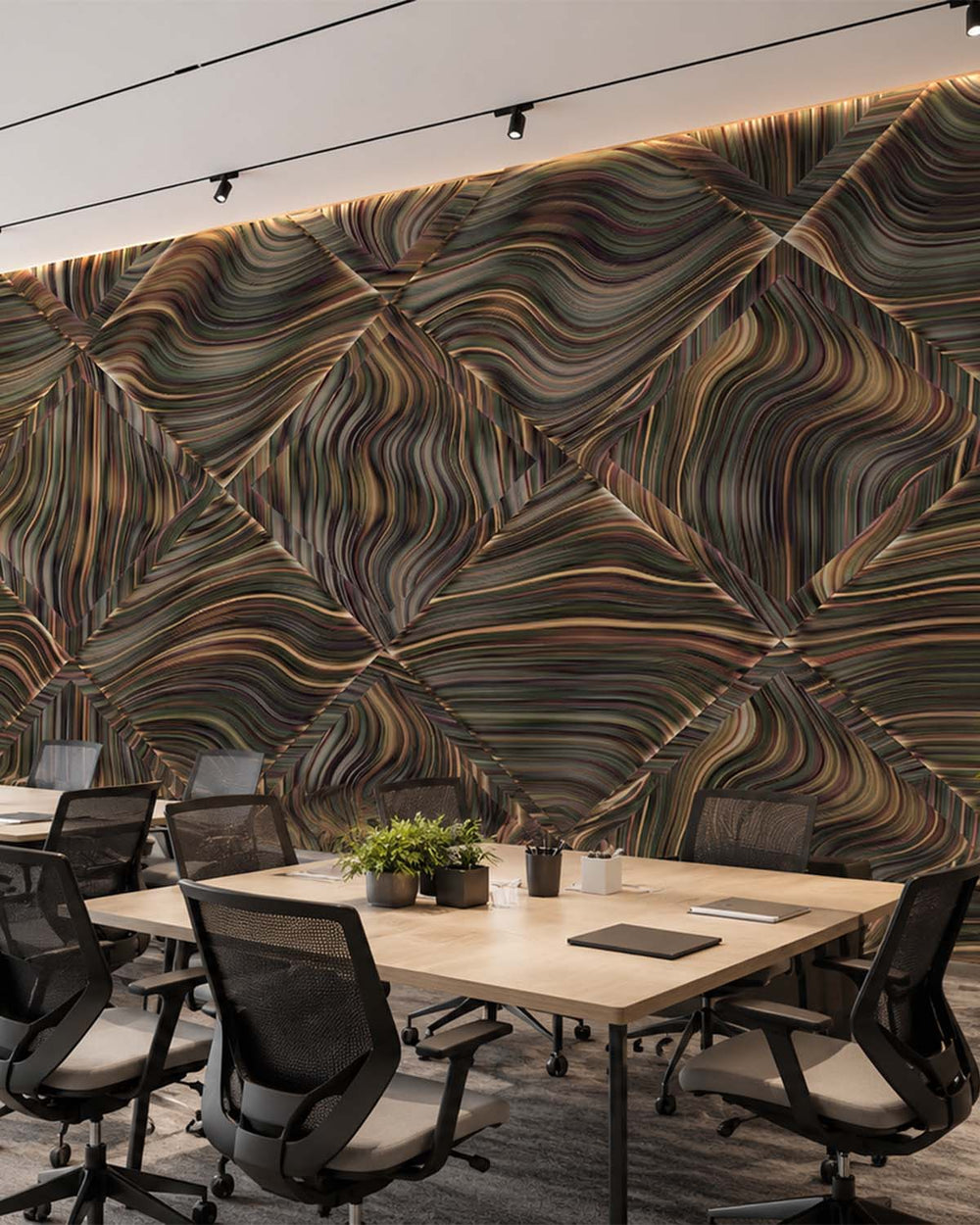 Mossy Bronze Overlapping 3D Diamonds Mural M3046