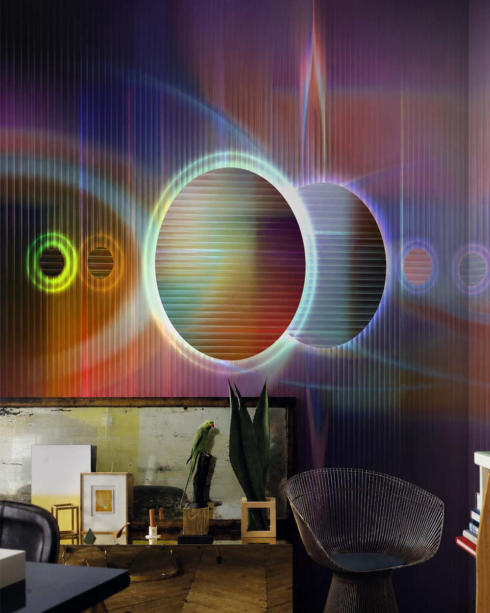 Purple Pennant Digital Cosmic Abstraction Mural M3049