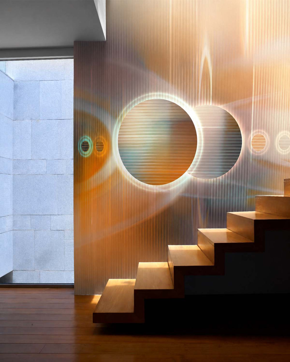 Soft Amber Digital Cosmic Abstraction Mural M3050