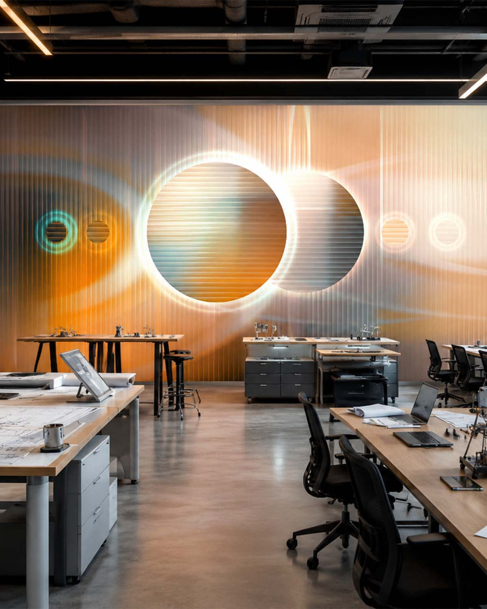Soft Amber Digital Cosmic Abstraction Mural M3050