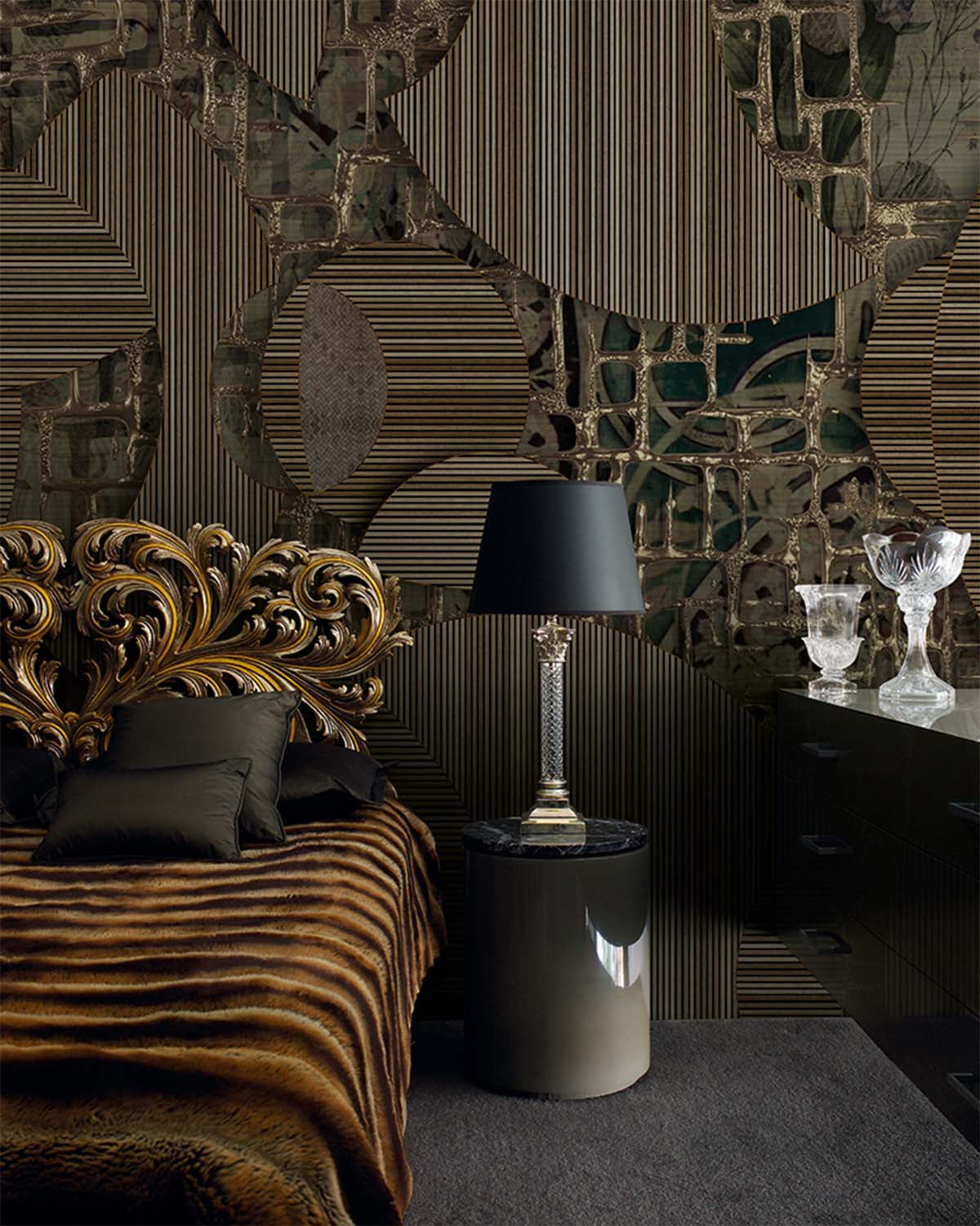 Cafe Noir Avant-garde Geometric Mosaic Mural M3051