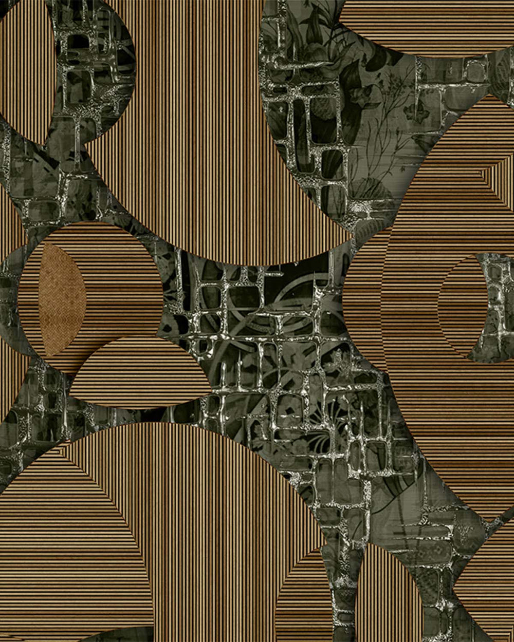 Hashibami Brown Avant-garde Geometric Mosaic Mural M3052 - Sample