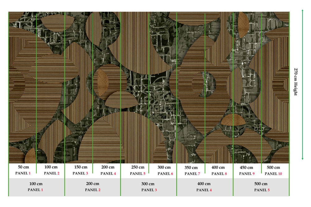 Hashibami Brown Avant-garde Geometric Mosaic Mural M3052 - Sample