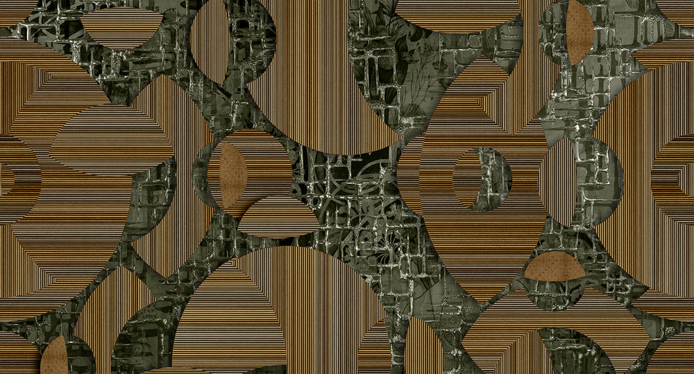 Hashibami Brown Avant-garde Geometric Mosaic Mural M3052 - Sample