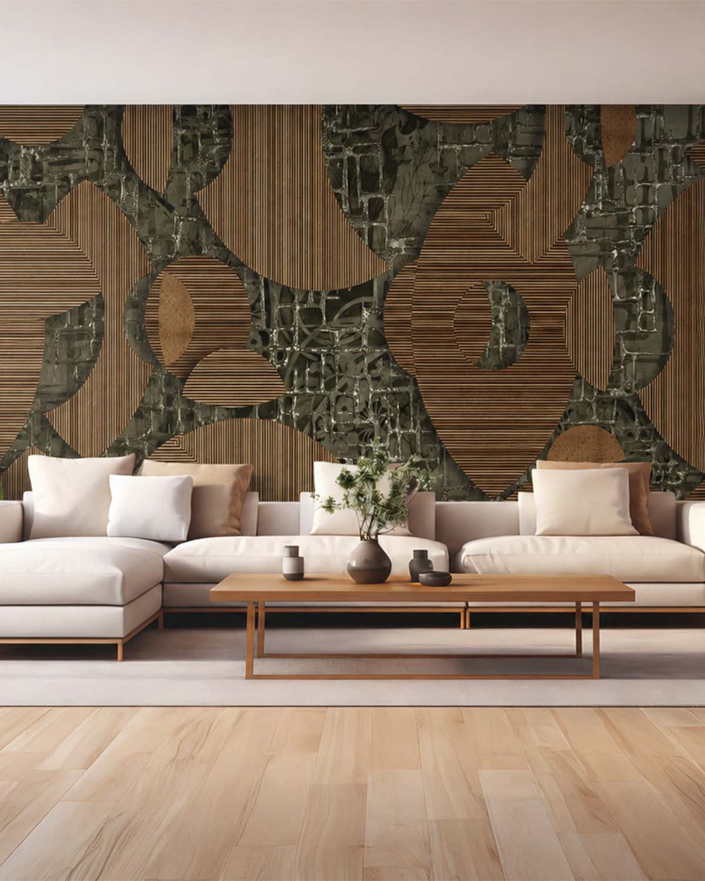 Hashibami Brown Avant-garde Geometric Mosaic Mural M3052 - Sample