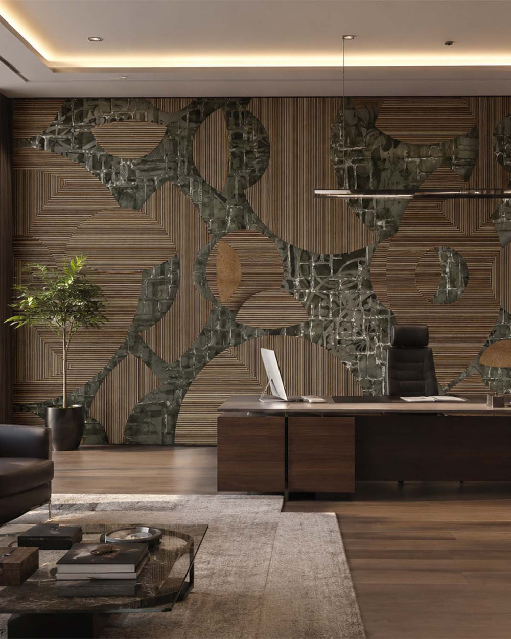 Hashibami Brown Avant-garde Geometric Mosaic Mural M3052 - Sample