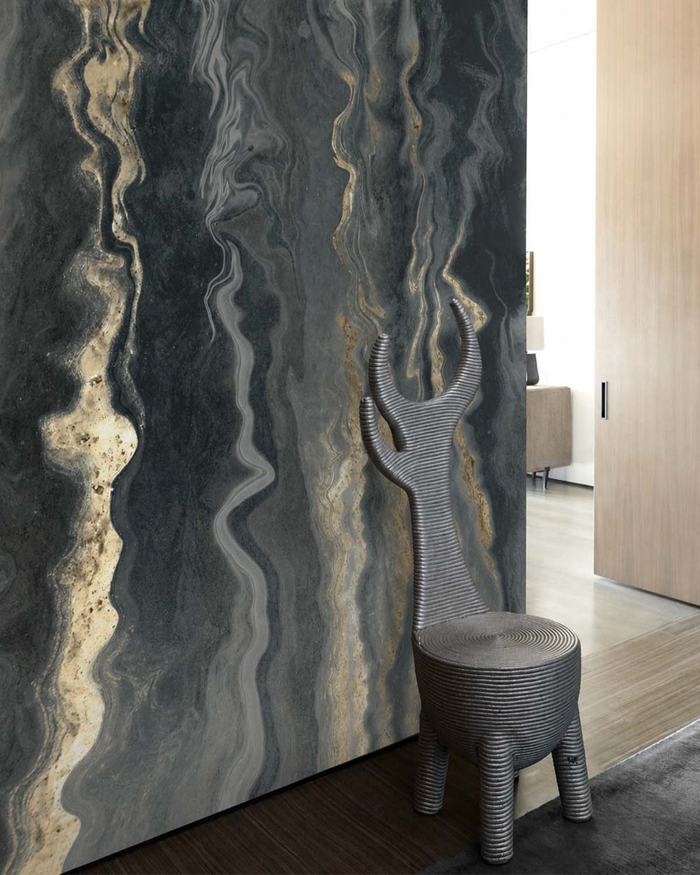 Blue Charcoal Luxurious Abstract Marble Mural M3056