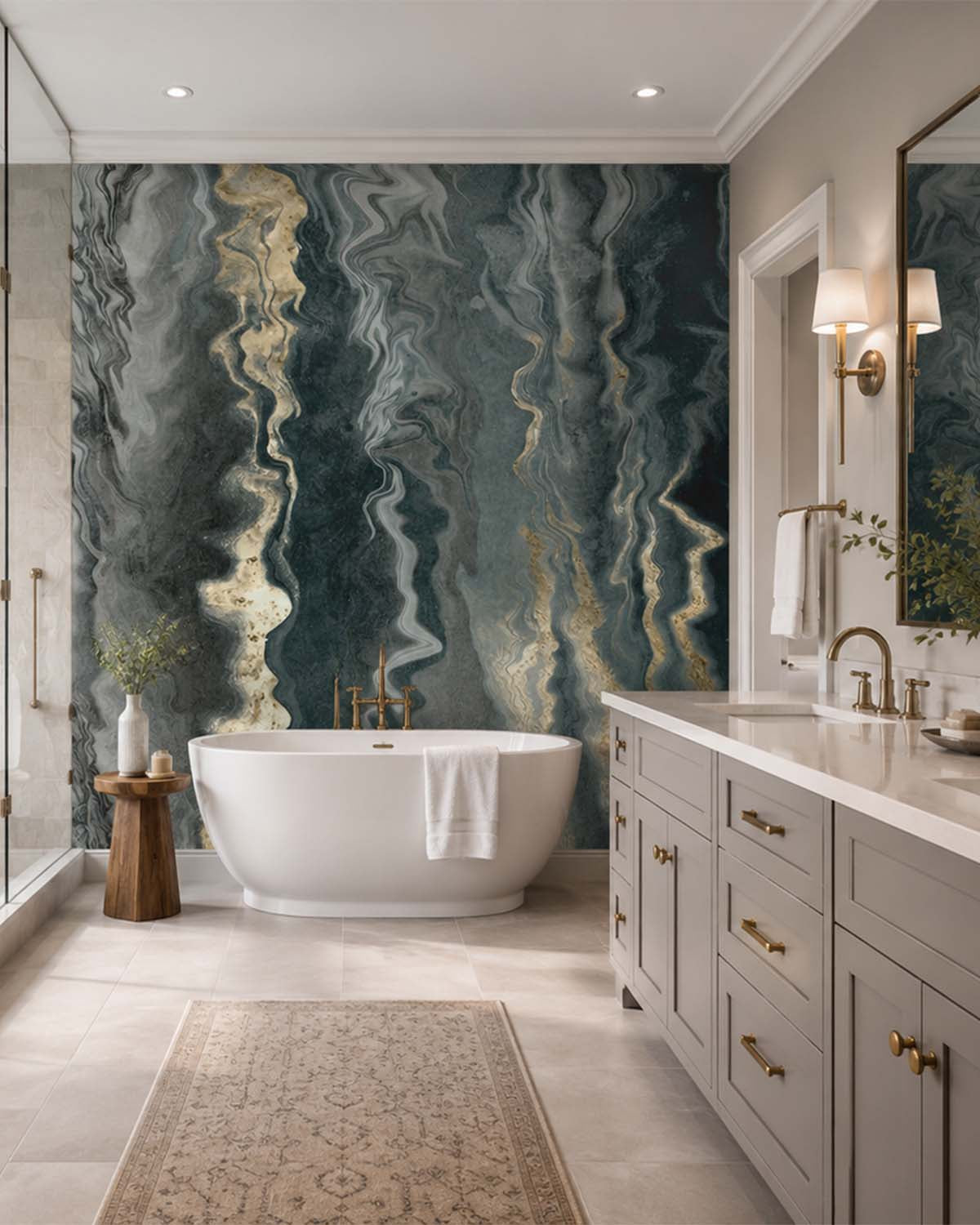 Blue Charcoal Luxurious Abstract Marble Mural M3056 - Sample