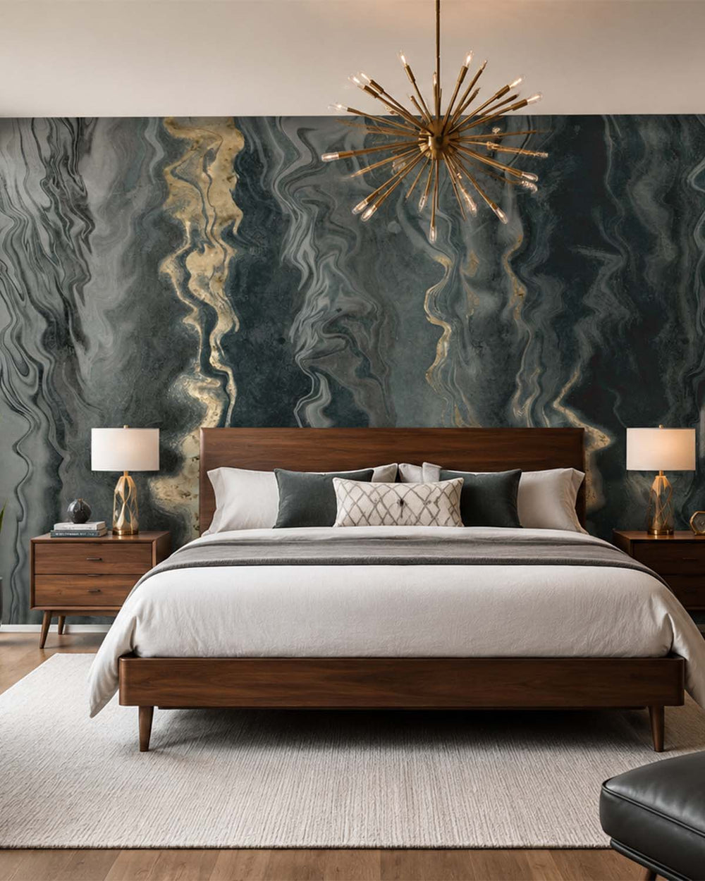 Blue Charcoal Luxurious Abstract Marble Mural M3056 - Sample