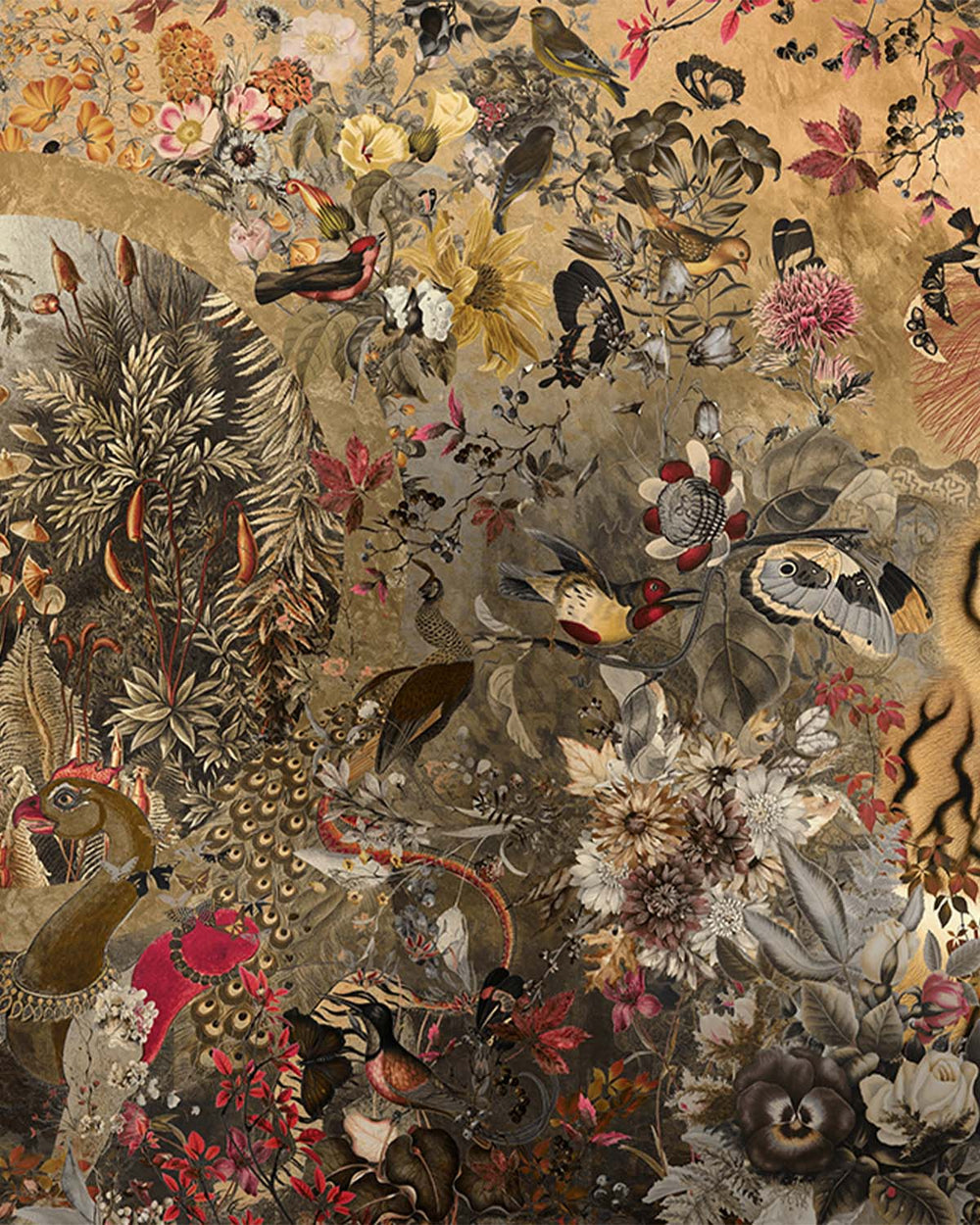Burst of Gold Mythical Tropical Garden Mural M3057 - Sample