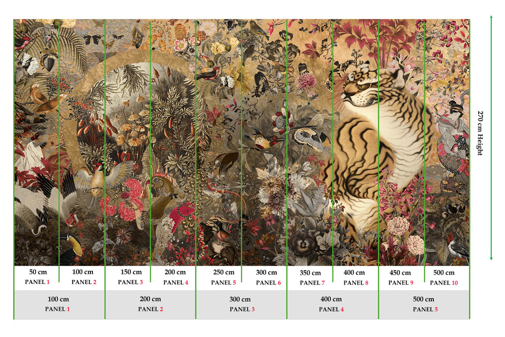 Burst of Gold Mythical Tropical Garden Mural M3057 - Sample
