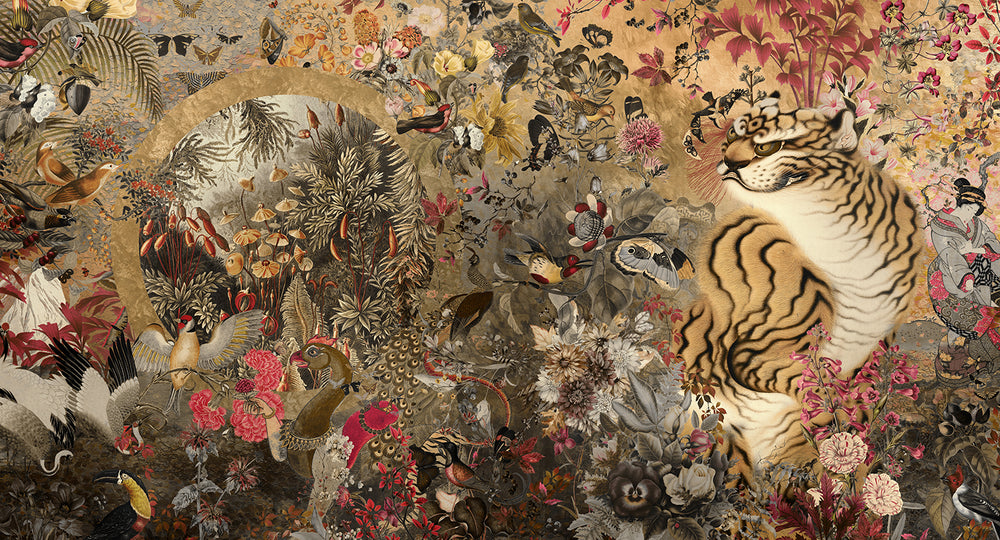 Burst of Gold Mythical Tropical Garden Mural M3057 - Sample