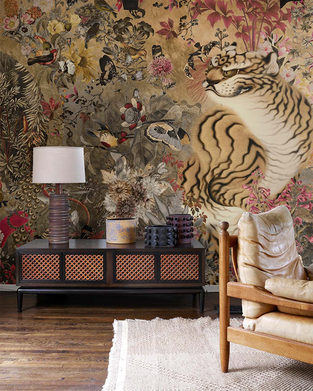 Burst of Gold Mythical Tropical Garden Mural M3057 - Sample
