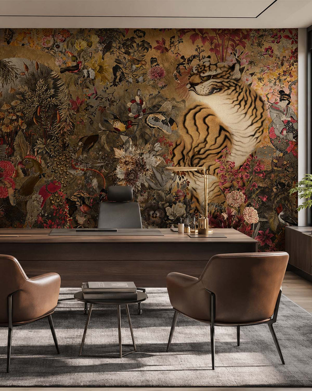Burst of Gold Mythical Tropical Garden Mural M3057 - Sample