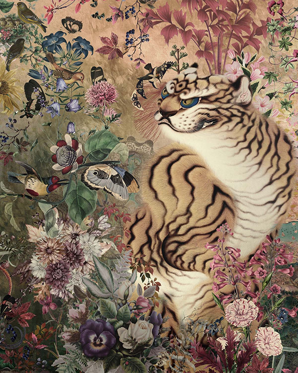 Gold Rush Mythical Tropical Garden Mural M3058