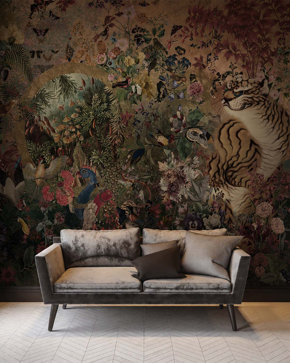 Gold Rush Mythical Tropical Garden Mural M3058