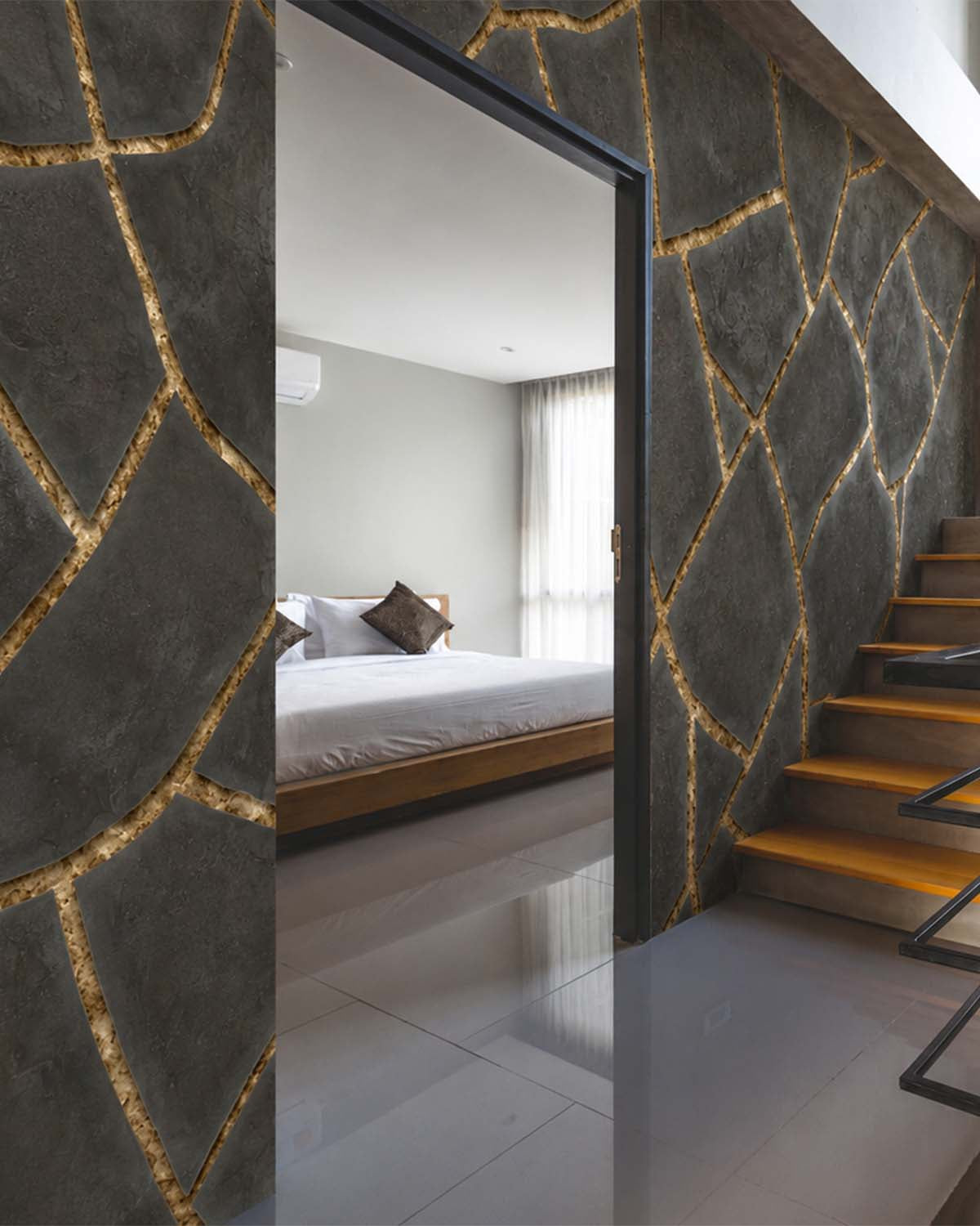 Black Olive Cracked Wabi-Sabi Walls Mural M3065