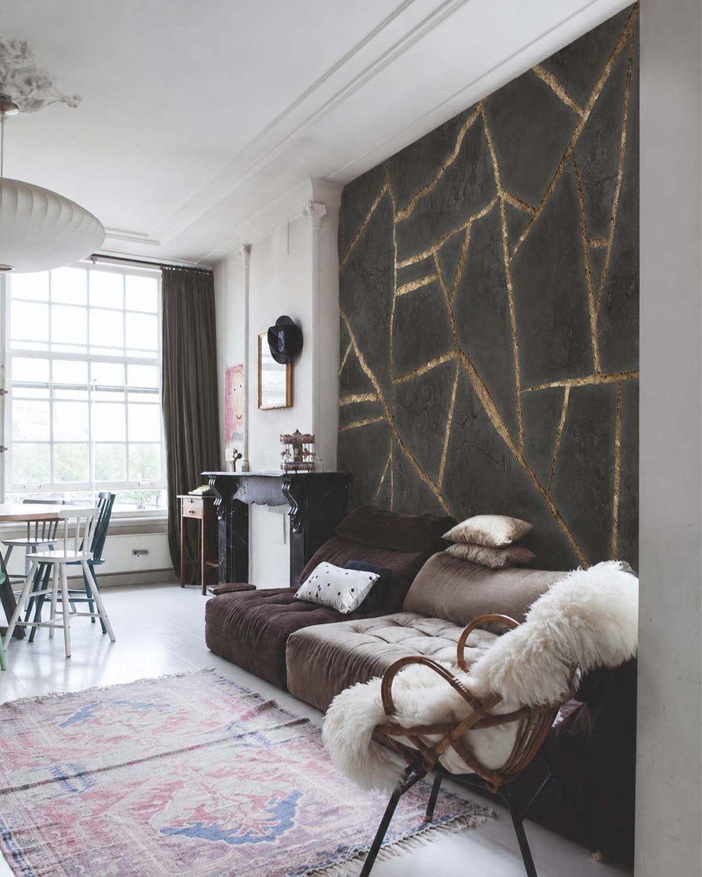 Black Olive Cracked Wabi-Sabi Walls Mural M3065