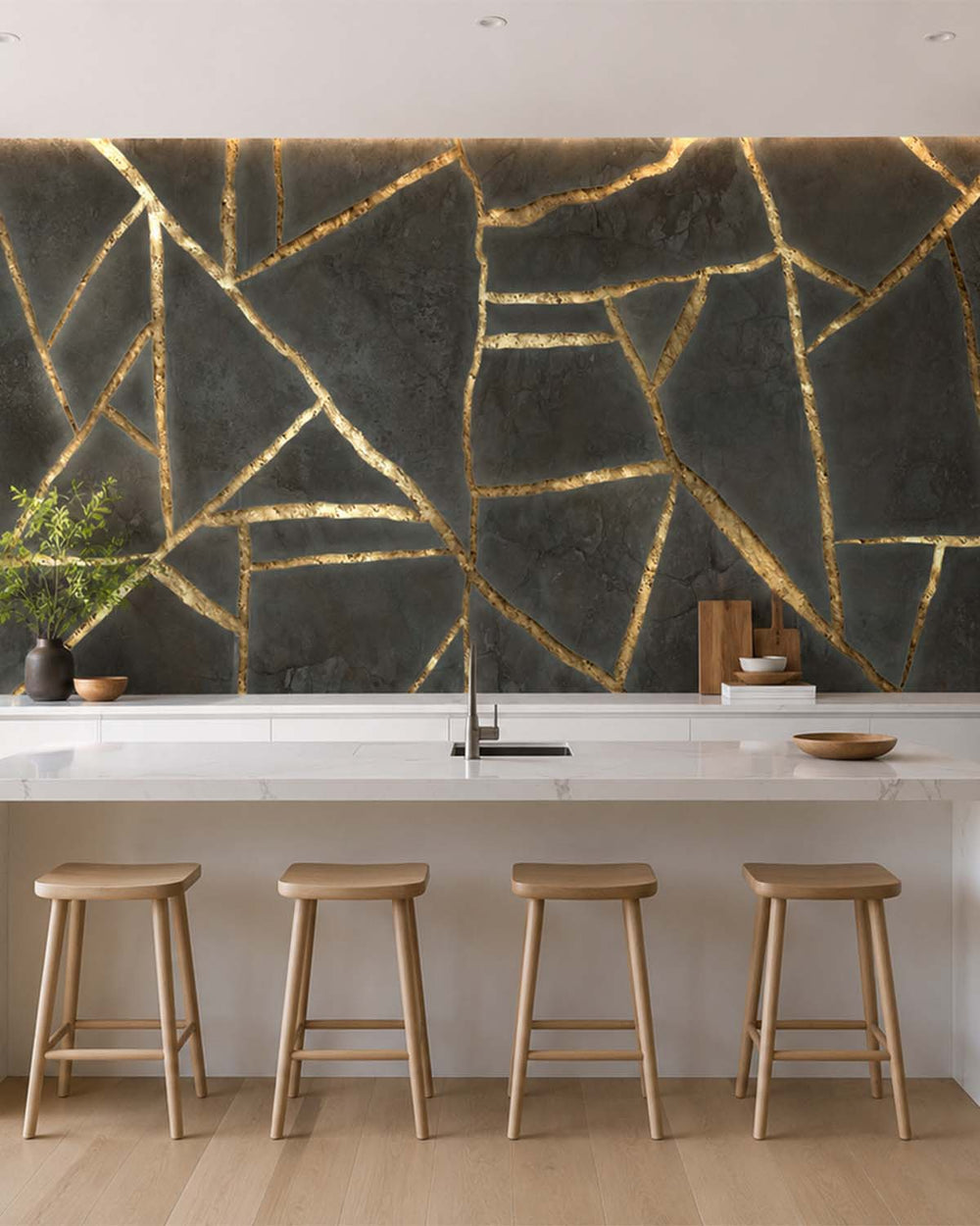Black Olive Cracked Wabi-Sabi Walls Mural M3065