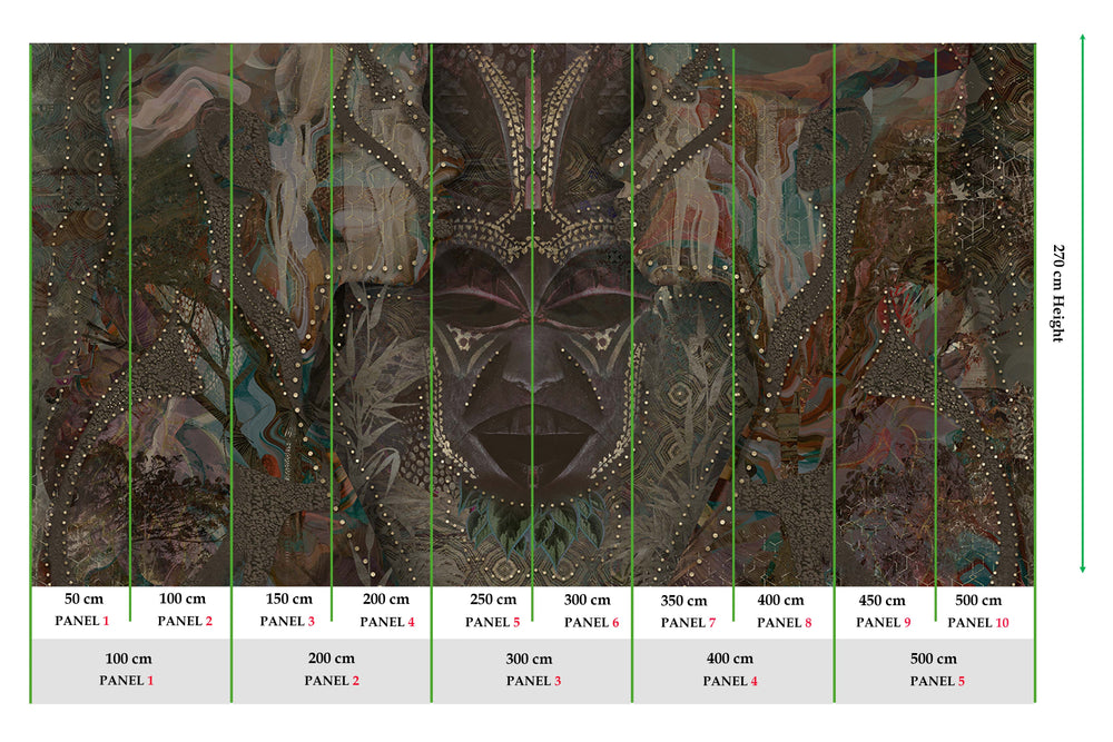Kenpozome Black Abstract African Tribal Mask Mural M3066 - Sample