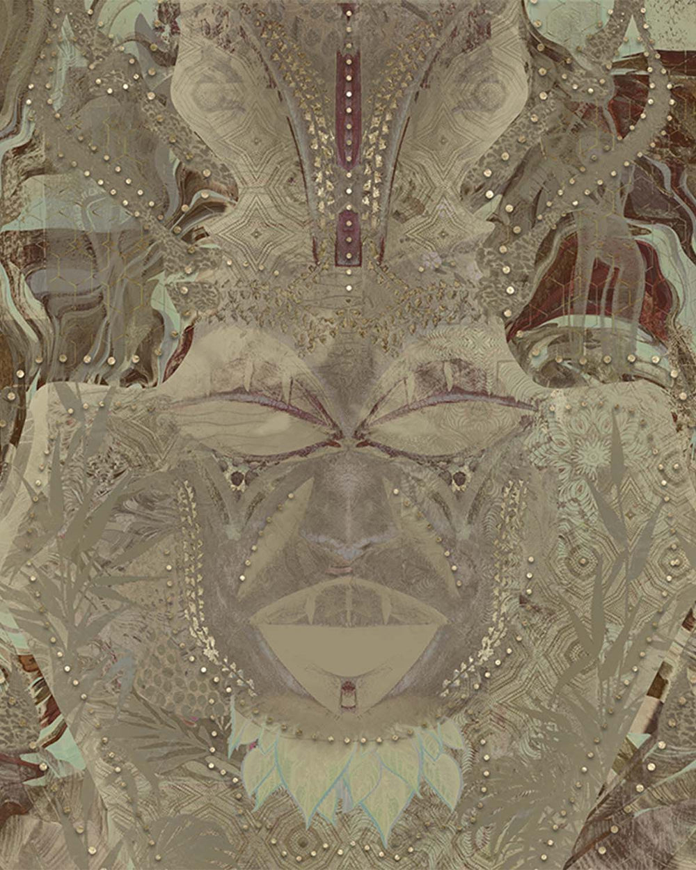 Tawny Owl Abstract African Tribal Mask Mural M3067 - Sample