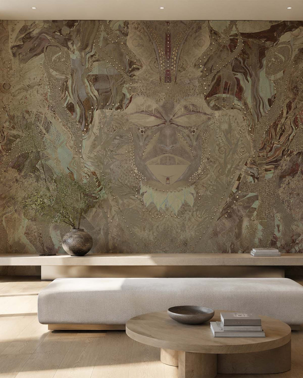 Tawny Owl Abstract African Tribal Mask Mural M3067