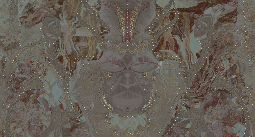 Dark Lagoon Abstract African Tribal Mask Mural M3068