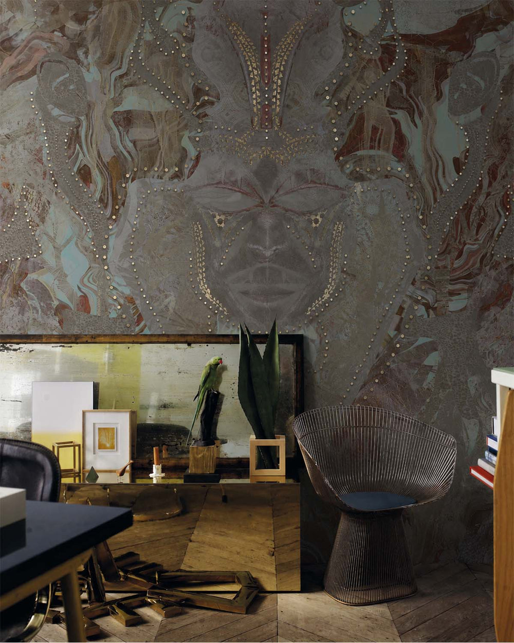 Dark Lagoon Abstract African Tribal Mask Mural M3068